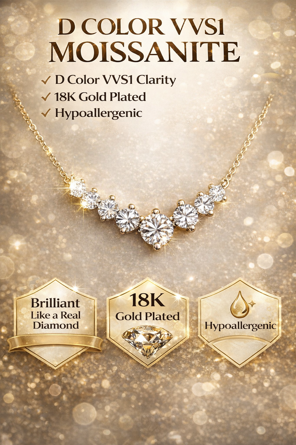 D Color Moissanite Pendant Necklace – Brilliant Sparkle, Elegant Gift for Her