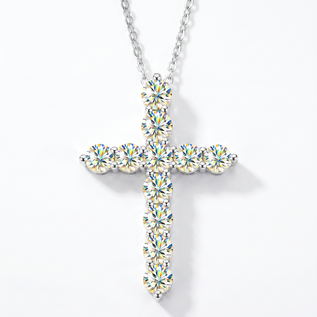 Vionarel Moissanite Cross Necklace – Symbol of Faith & Protection, Elegant Gift for Her