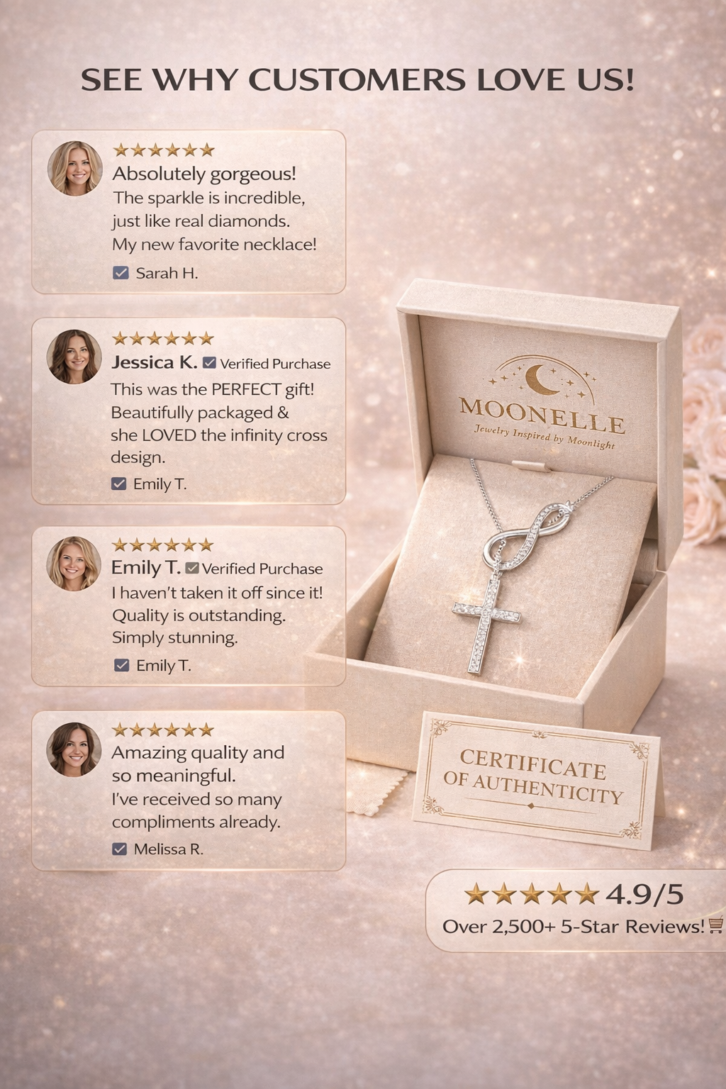 Vionarel Infinity Cross Moissanite Necklace – Symbol of Eternal Faith & Love, Elegant Gift for Her