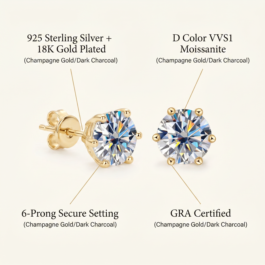 Classic 6-Prong Moissanite Earrings – Brilliant Sparkle, Perfect Gift for Her