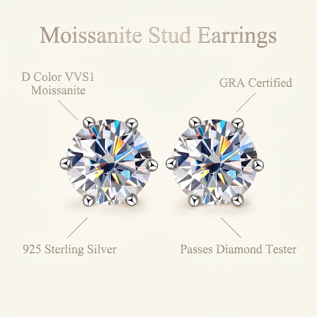 Classic 6-Prong Moissanite Earrings – Brilliant Sparkle, Perfect Gift for Her