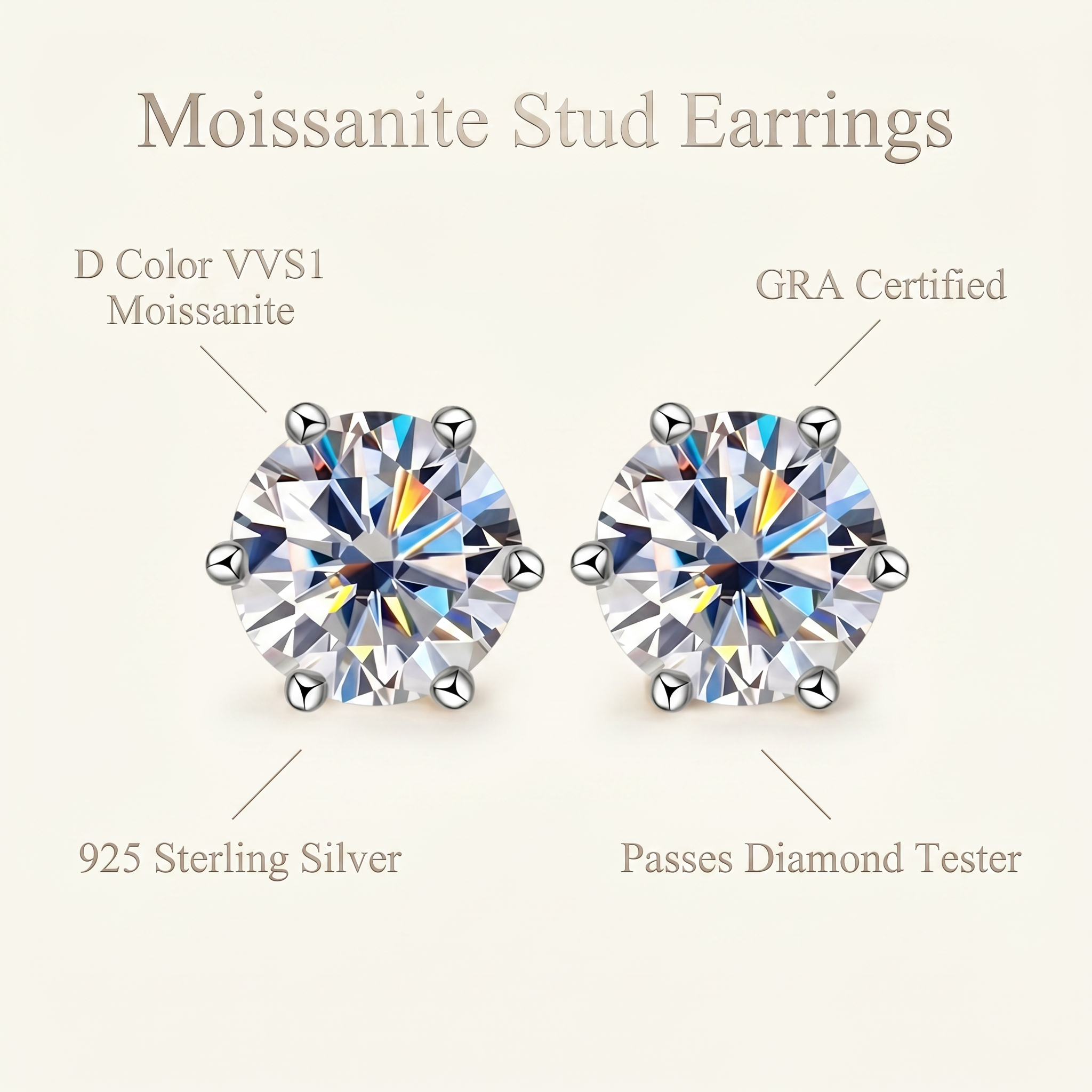 Classic 6-Prong Moissanite Earrings – Brilliant Sparkle, Perfect Gift for Her