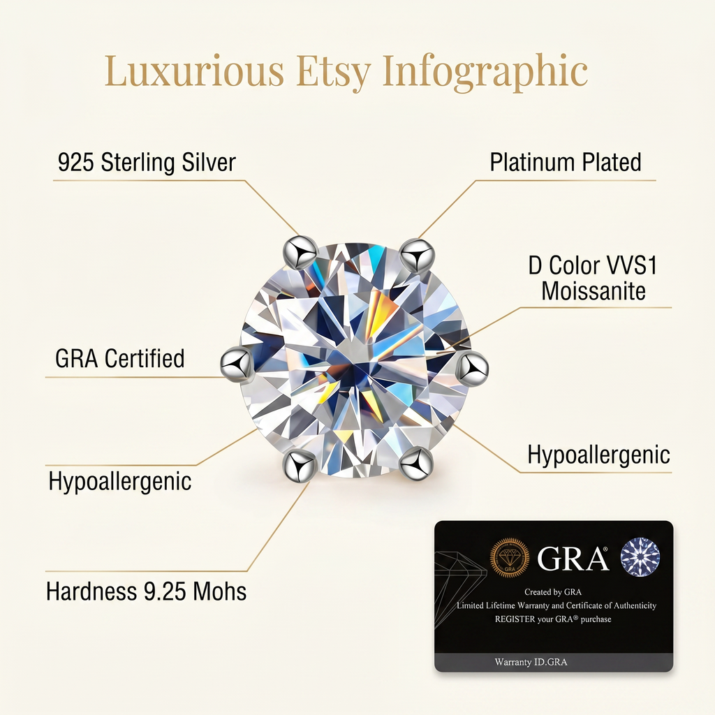 Classic 6-Prong Moissanite Earrings – Brilliant Sparkle, Perfect Gift for Her