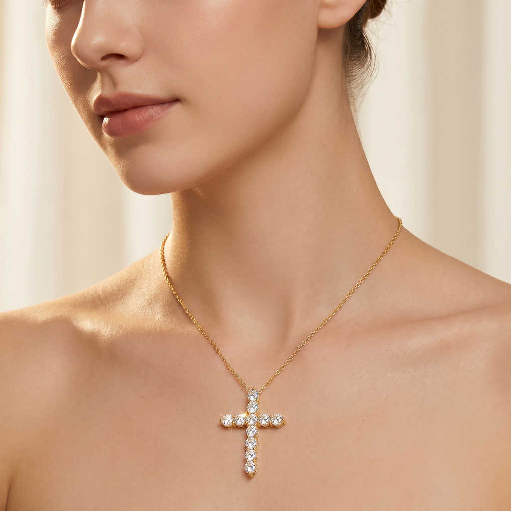 Vionarel Moissanite Cross Necklace – Symbol of Faith & Protection, Elegant Gift for Her