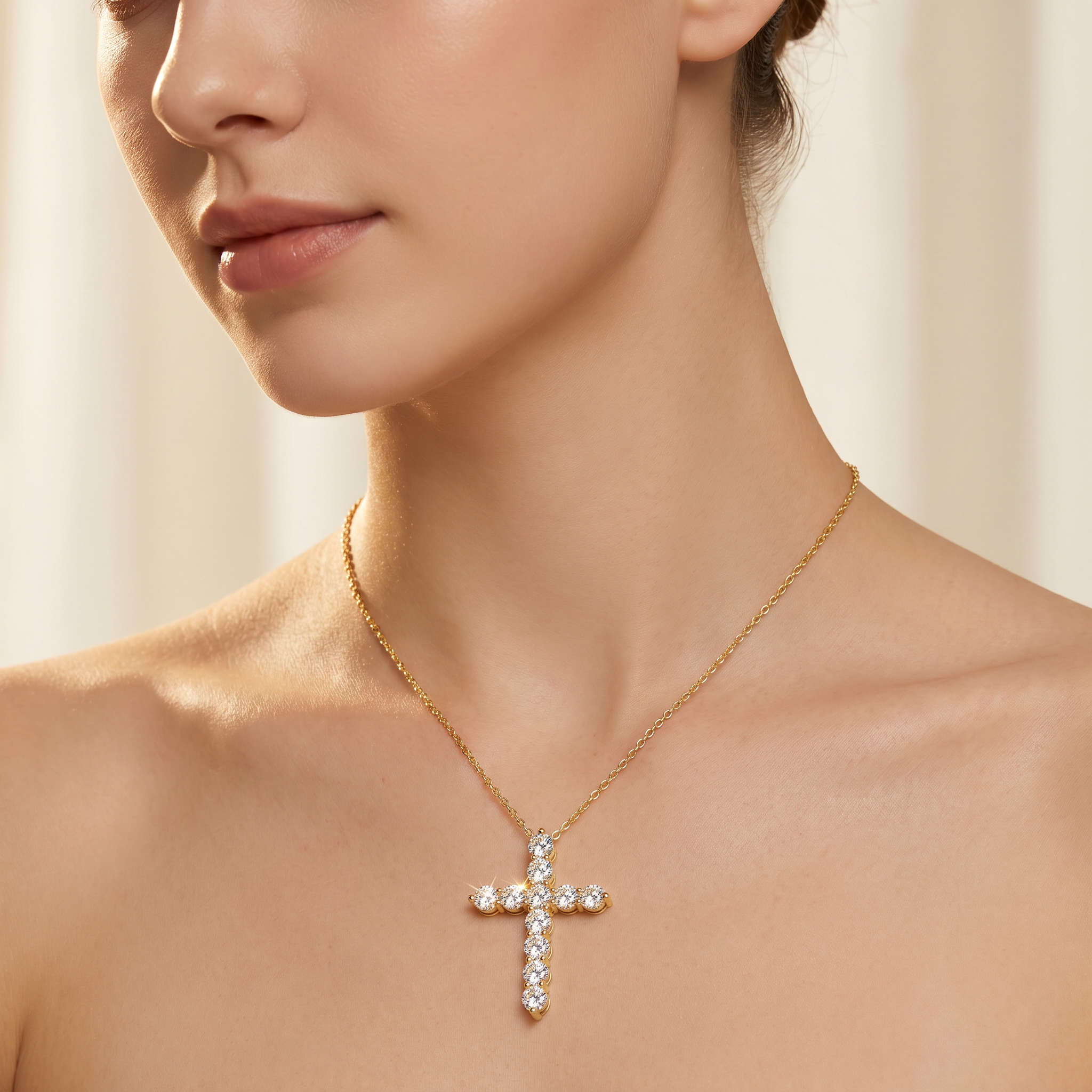 Vionarel Moissanite Cross Necklace – Symbol of Faith & Protection, Elegant Gift for Her