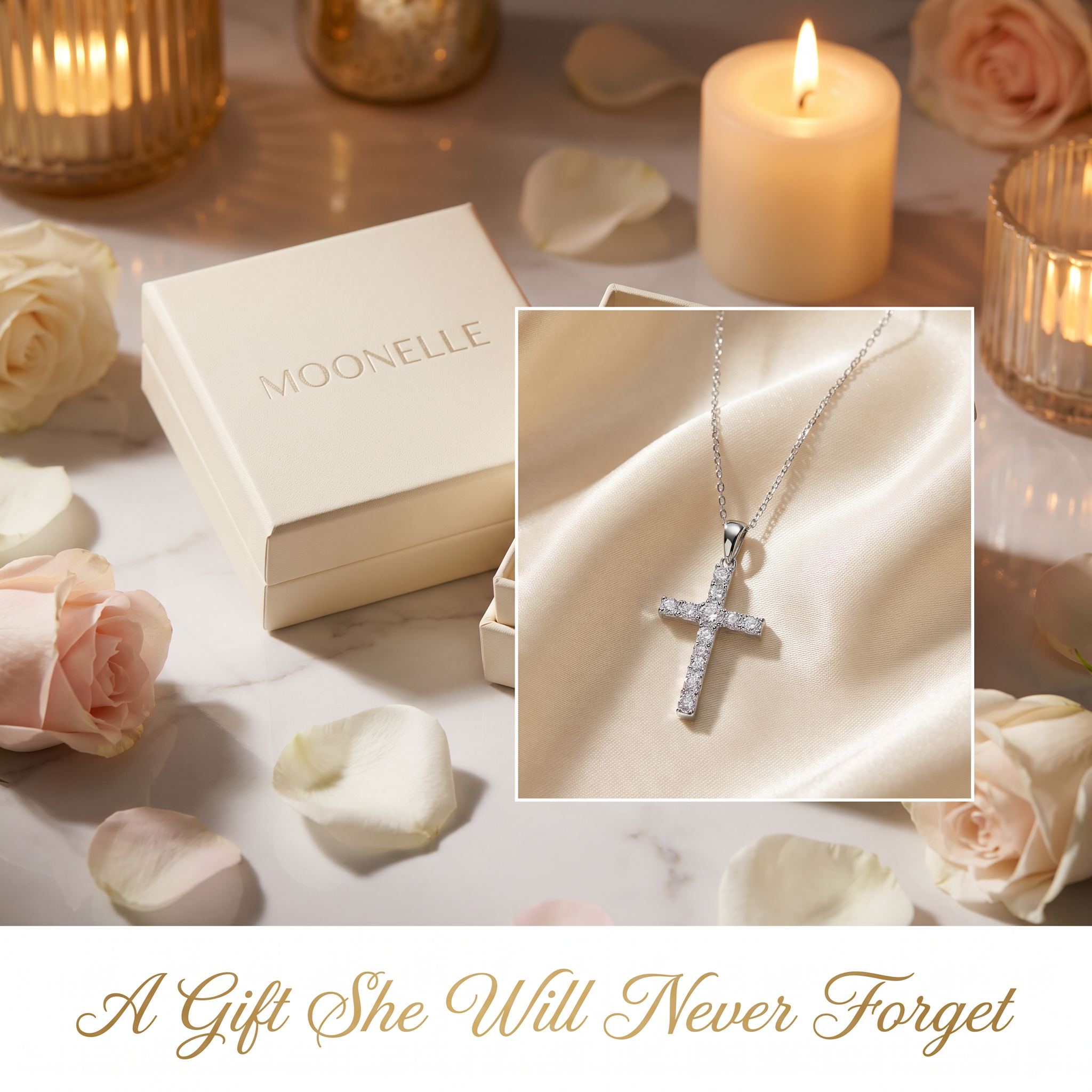 Vionarel Moissanite Cross Necklace – Symbol of Faith & Protection, Elegant Gift for Her