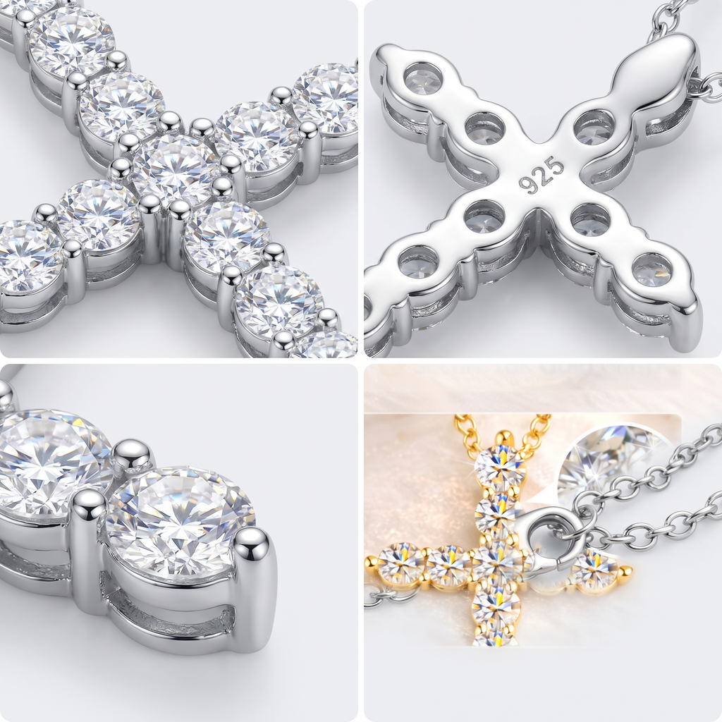 Vionarel Moissanite Cross Necklace – Symbol of Faith & Protection, Elegant Gift for Her