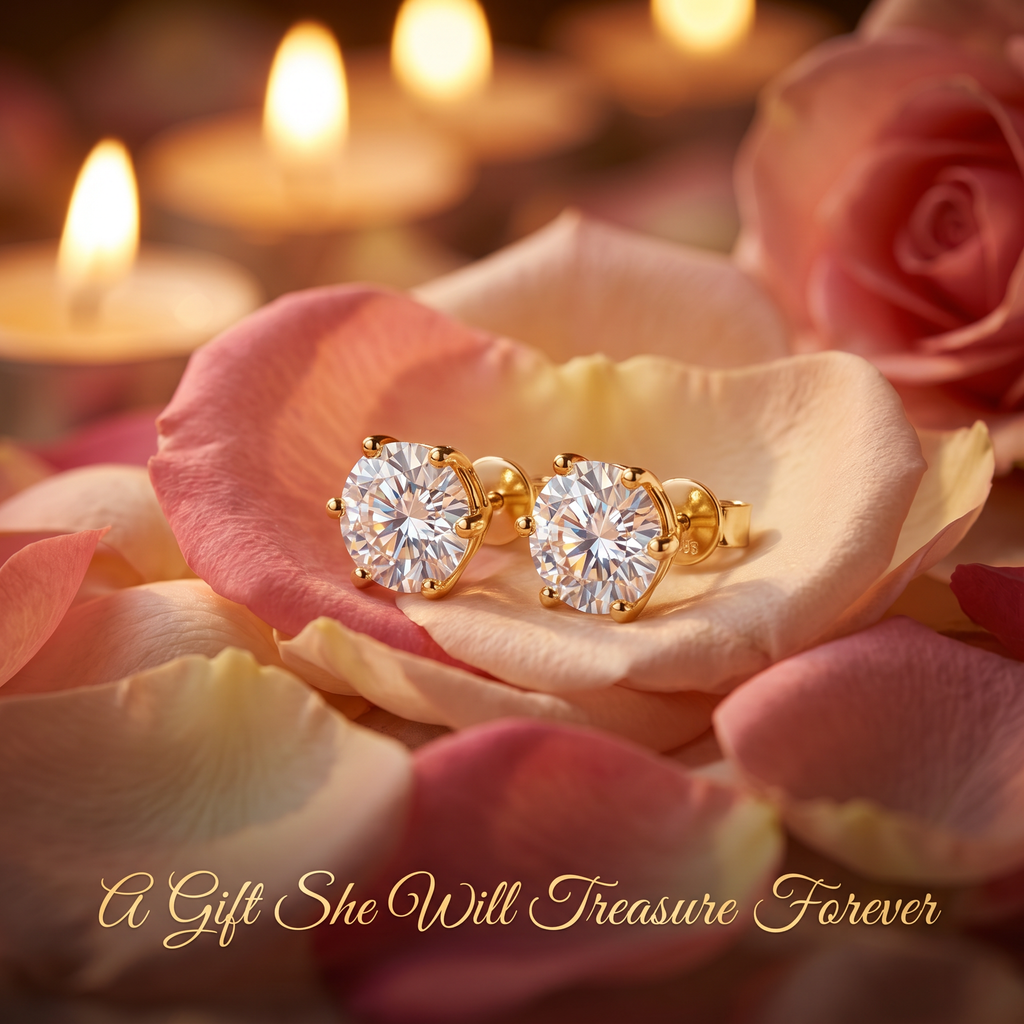 Classic 6-Prong Moissanite Earrings – Brilliant Sparkle, Perfect Gift for Her