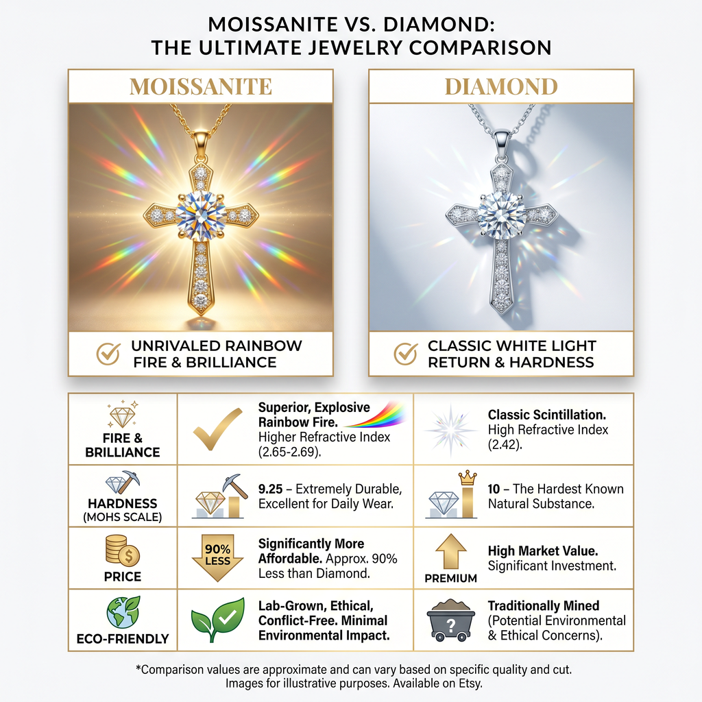 Vionarel Moissanite Cross Necklace – Symbol of Faith & Protection, Elegant Gift for Her