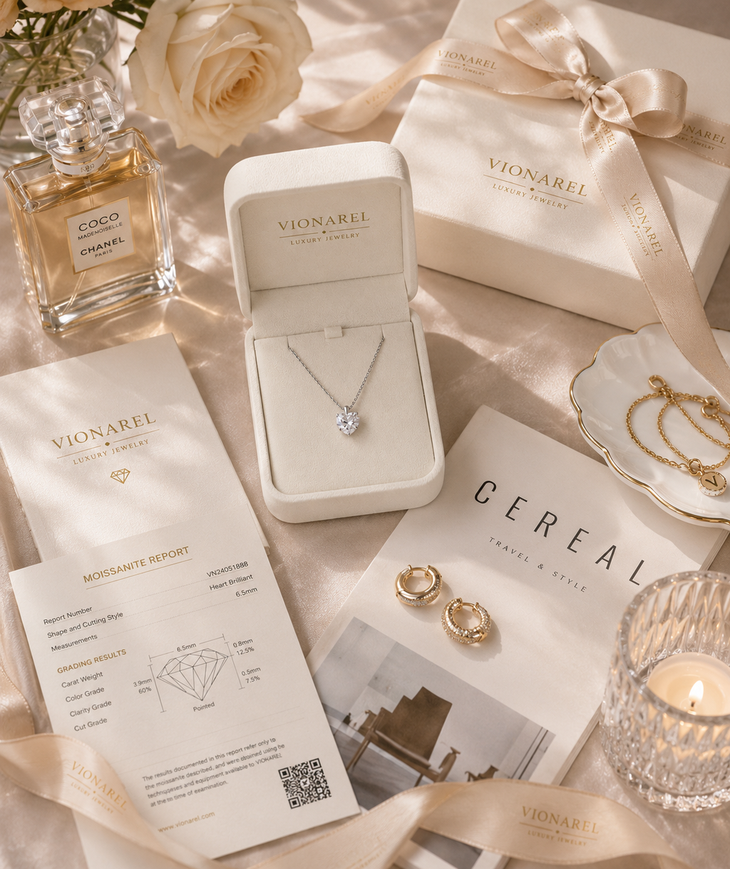 Vionarel Heart Cut Moissanite Necklace in 925 Silver Gold Plated Finish