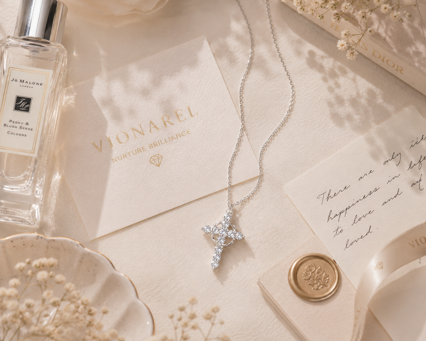 Vionarel Moissanite Cross Necklace in 925 Sterling Silver