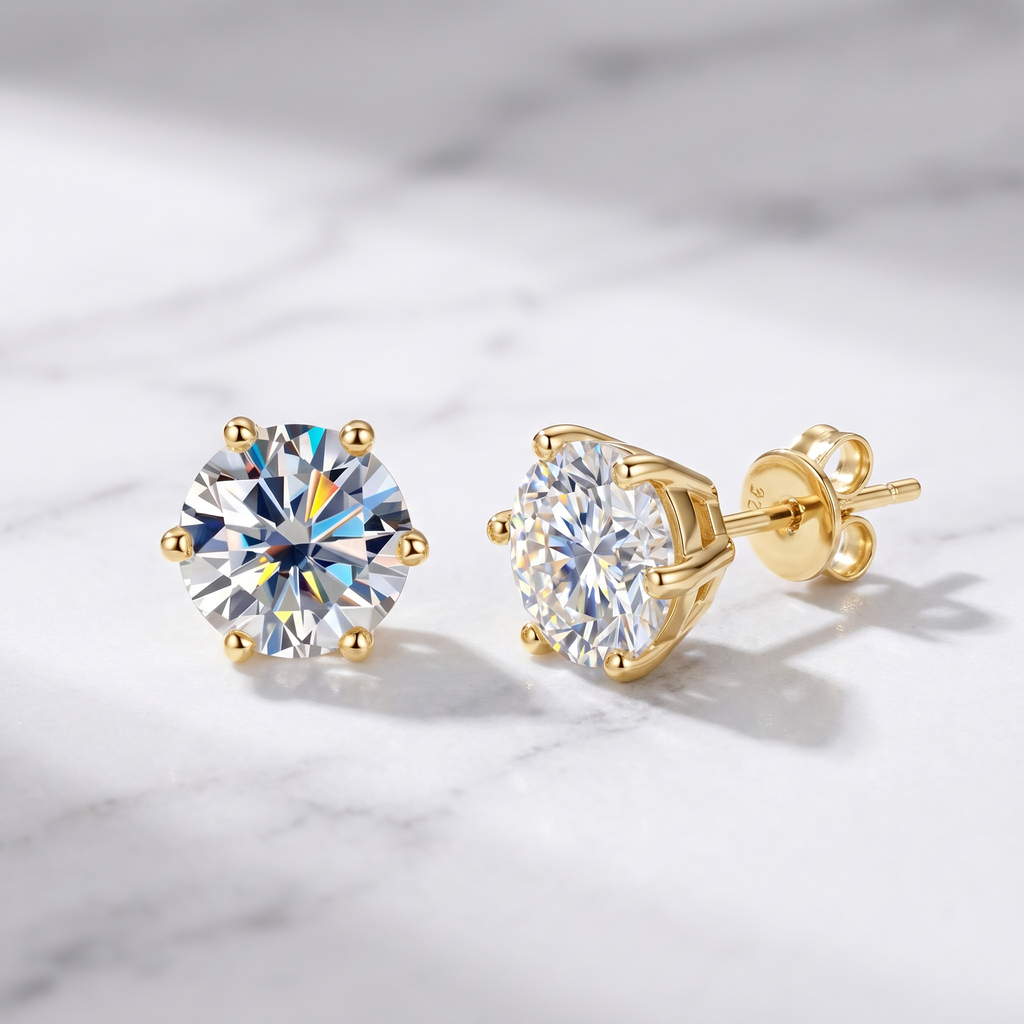 Classic 6-Prong Moissanite Earrings – Brilliant Sparkle, Perfect Gift for Her