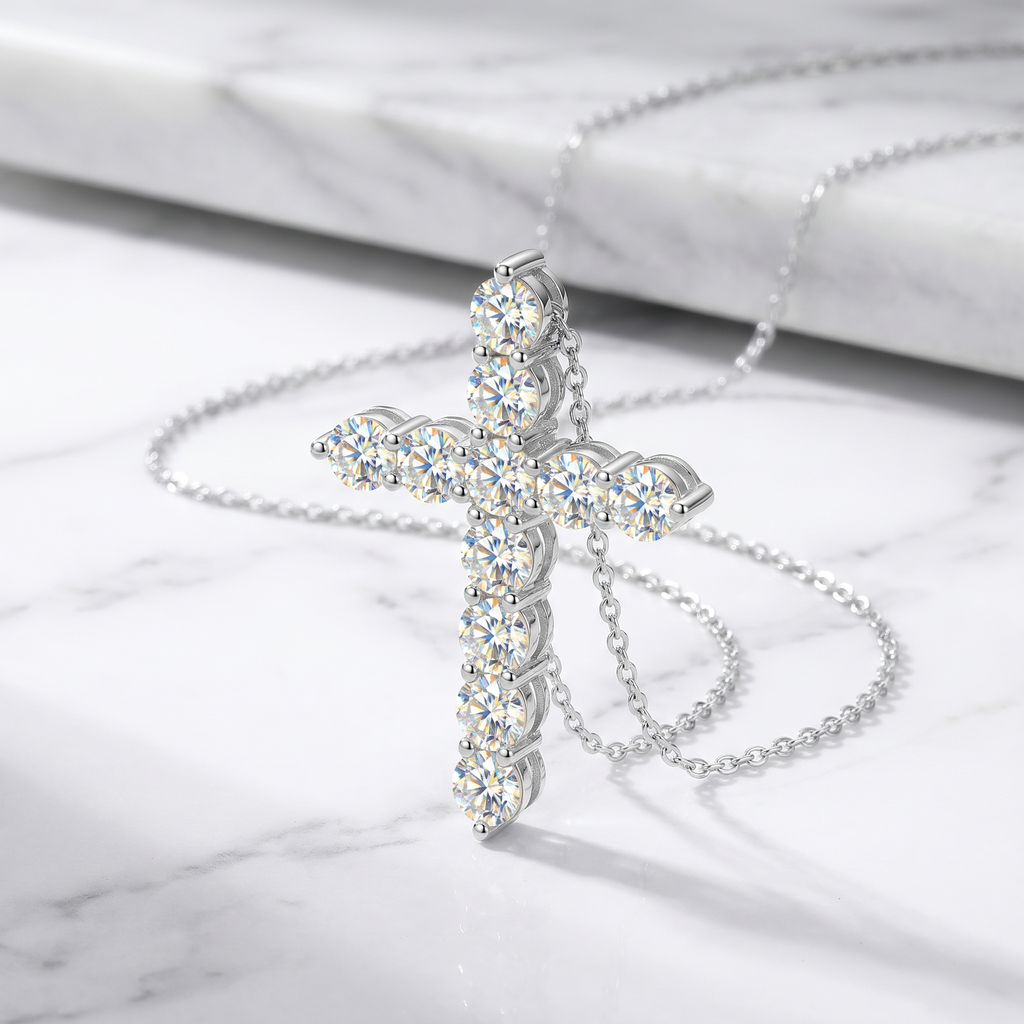 Vionarel Moissanite Cross Necklace – Symbol of Faith & Protection, Elegant Gift for Her