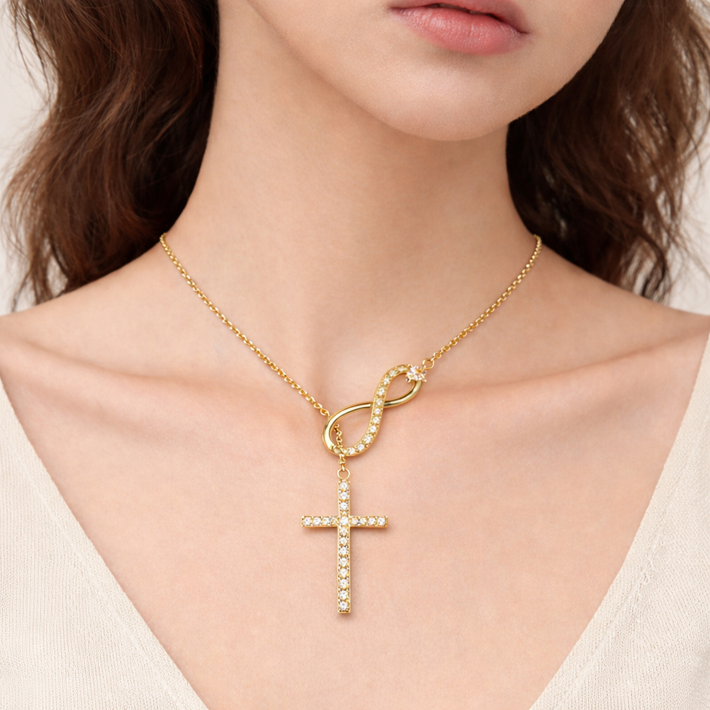 Vionarel Infinity Cross Moissanite Necklace – Symbol of Eternal Faith & Love, Elegant Gift for Her