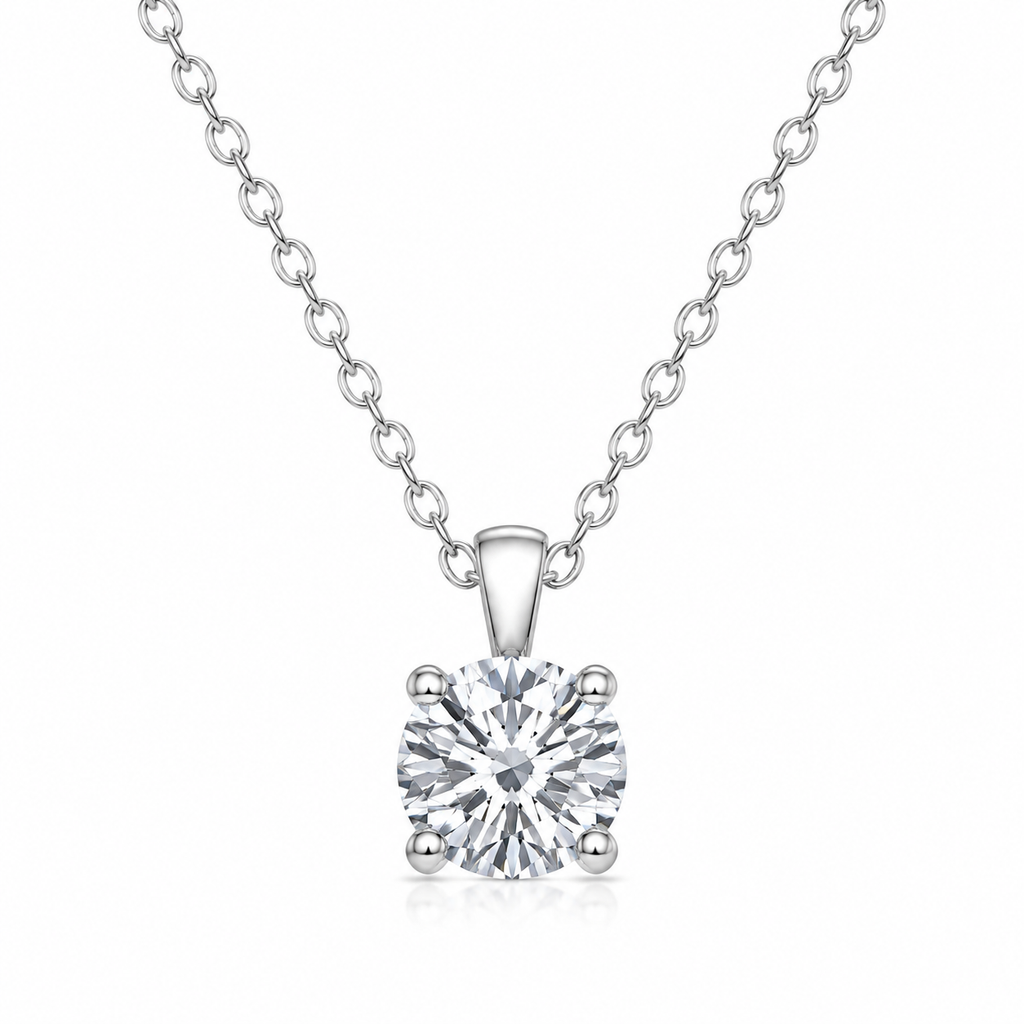 Vionarel Round Cut Moissanite Pendant Necklace in 925 Silver Gold Plated Finish — main product image
