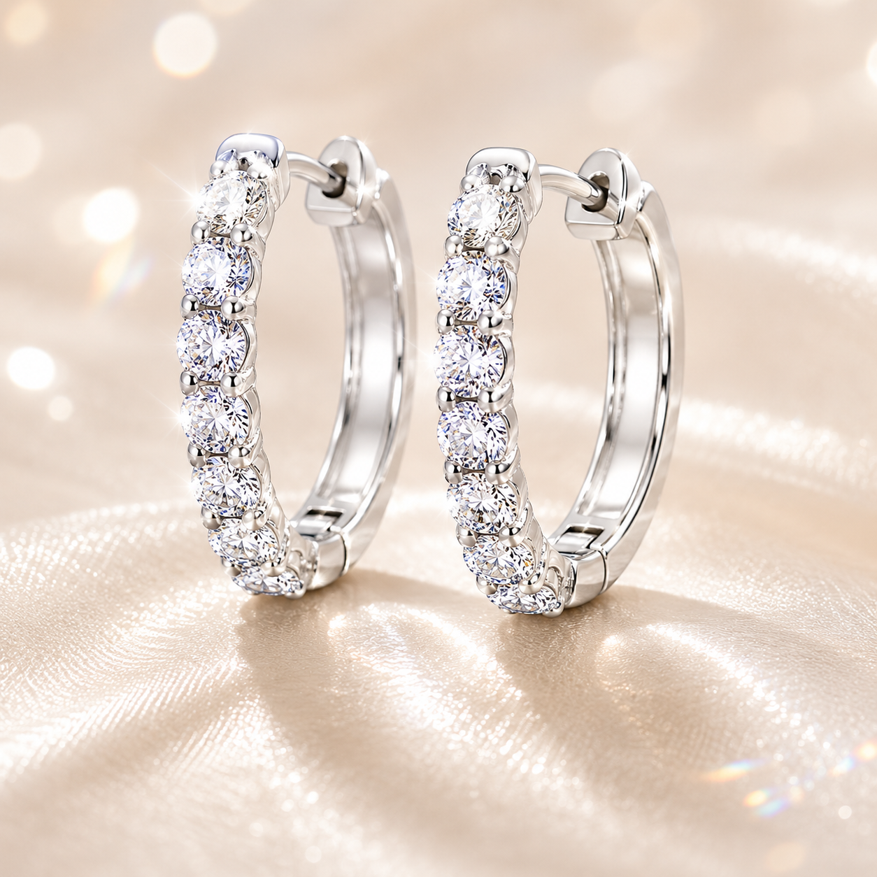 Vionarel Inside-Out Moissanite Hoop Earrings for Women – D Color VVS1 Round Cut Hoop Earrings in 925 Sterling Silver