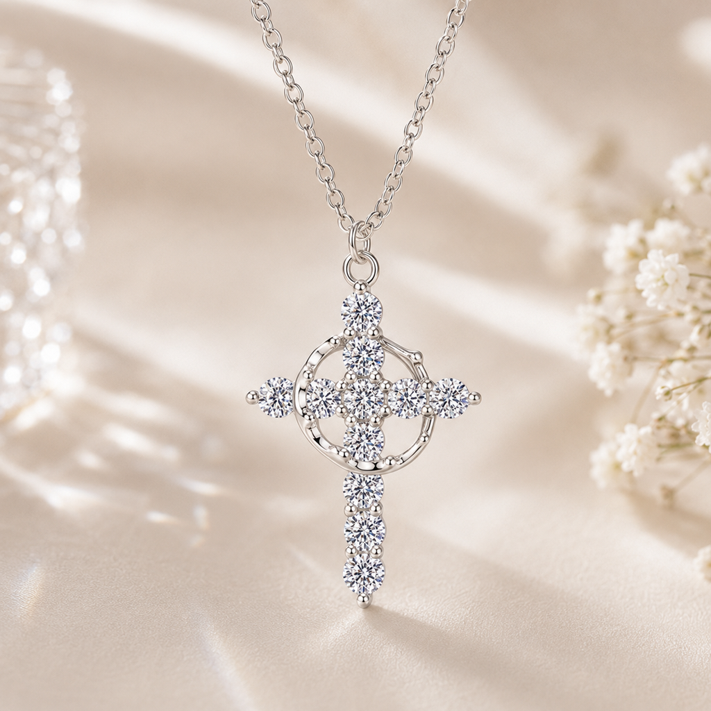 Vionarel Moissanite Cross Necklace in 925 Sterling Silver