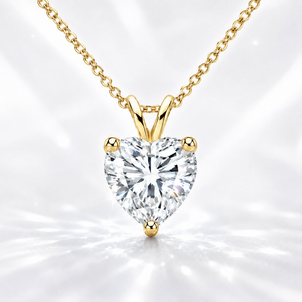Vionarel Heart Cut Moissanite Necklace in 925 Silver Gold Plated Finish