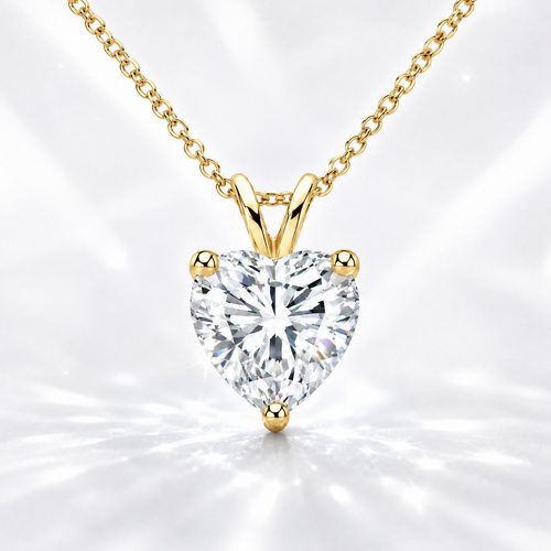 Vionarel Heart Cut Moissanite Necklace in 925 Silver Gold Plated Finish