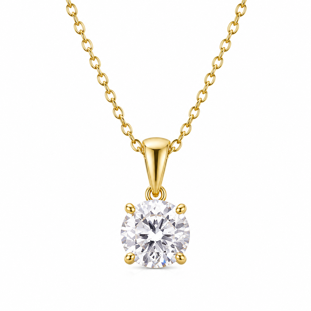 Vionarel Round Cut Moissanite Pendant Necklace in 925 Silver Gold Plated Finish — main product image