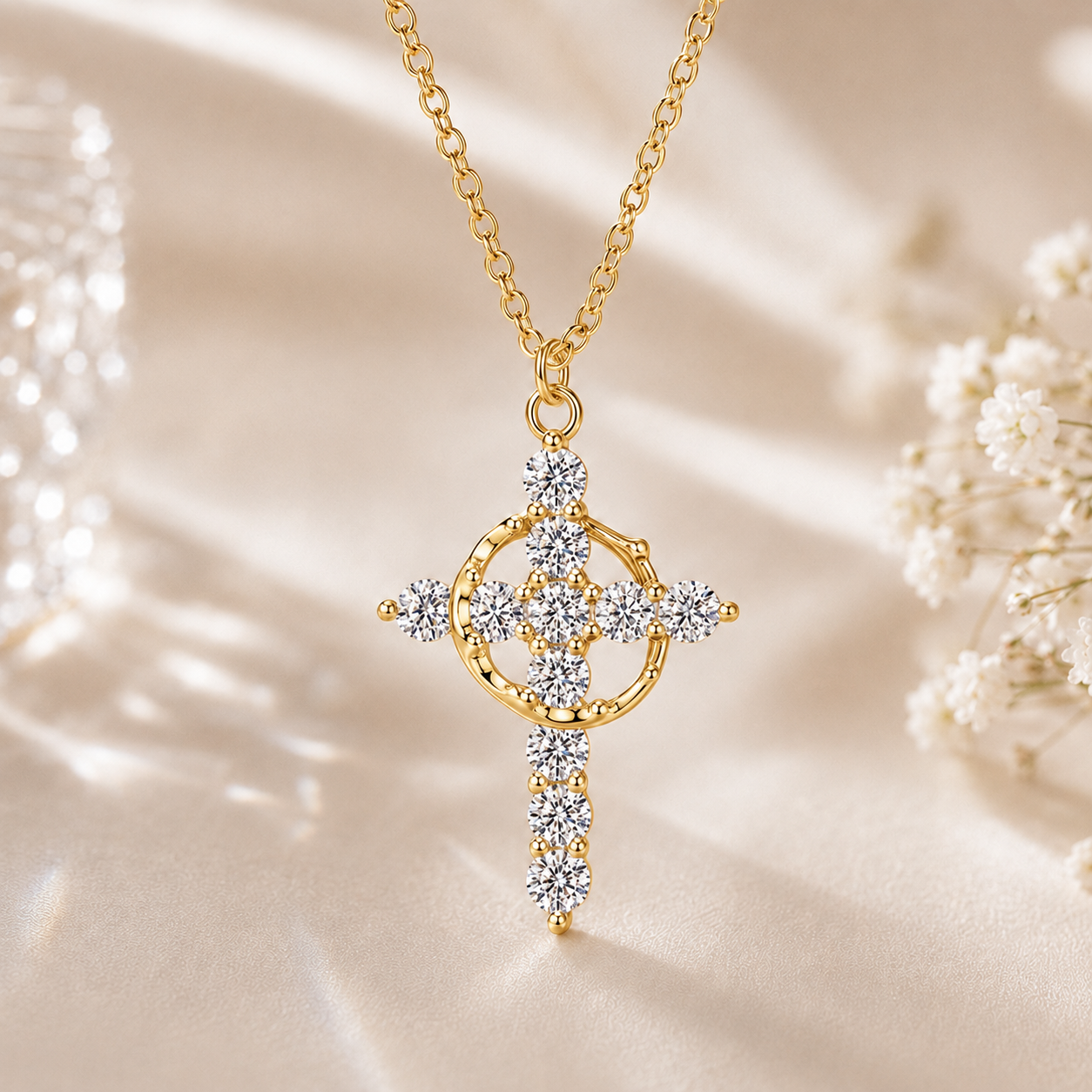 Vionarel Moissanite Cross Necklace in 925 Sterling Silver