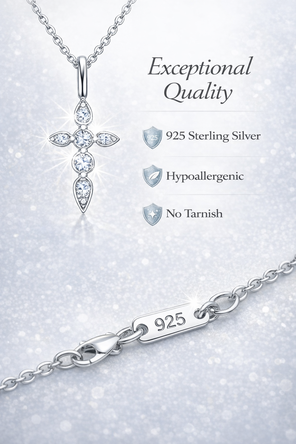 Vionarel Moissanite Cross Necklace – Symbol of Faith & Protection, Elegant Gift for Her