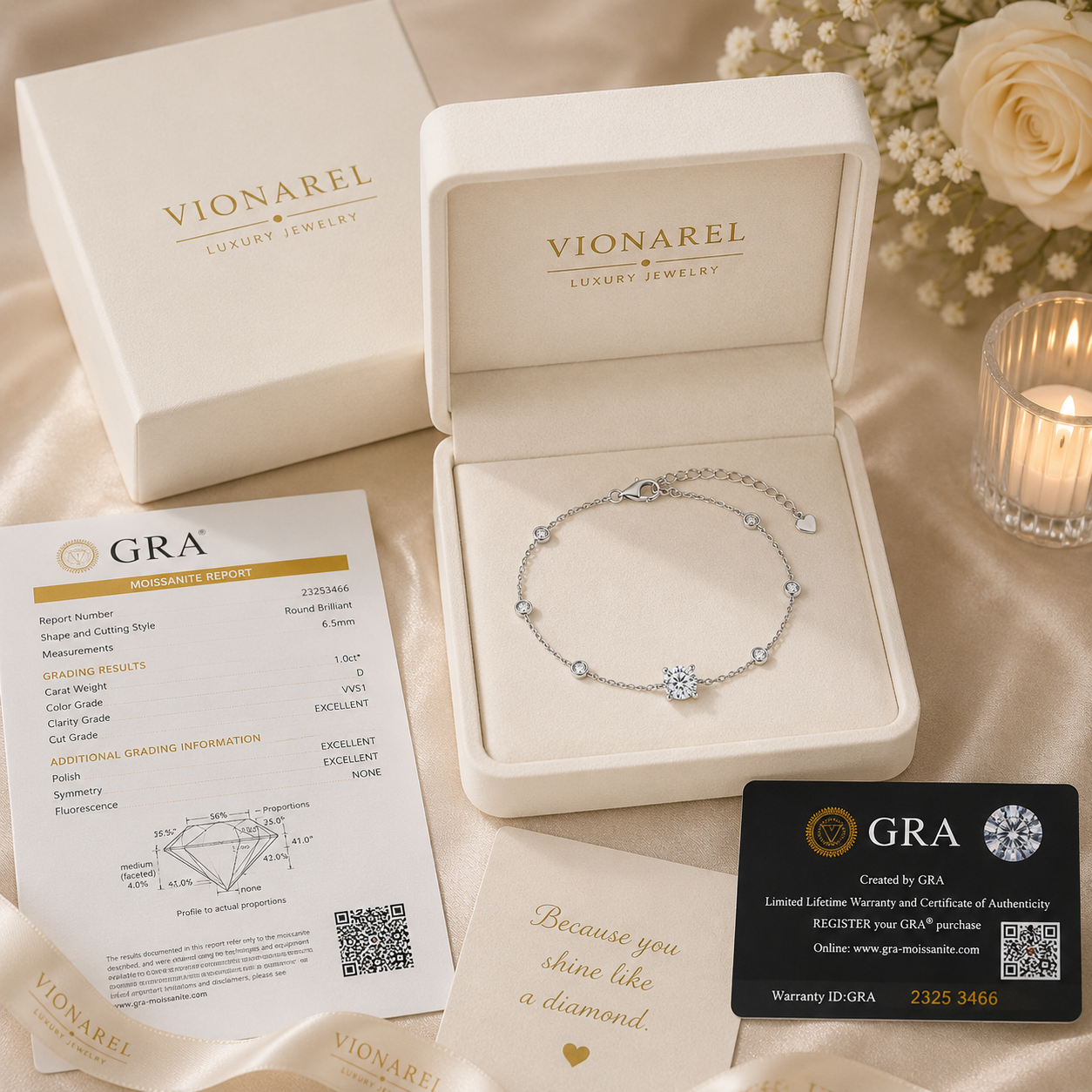 Vionarel 1CT D Color Moissanite Tennis Bracelet in 925 Sterling Silver
