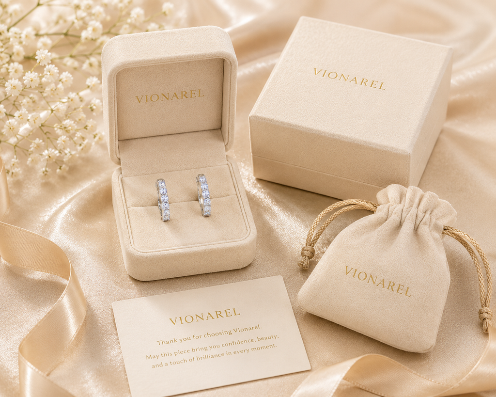 Vionarel Inside-Out Moissanite Hoop Earrings for Women – D Color VVS1 Round Cut Hoop Earrings in 925 Sterling Silver