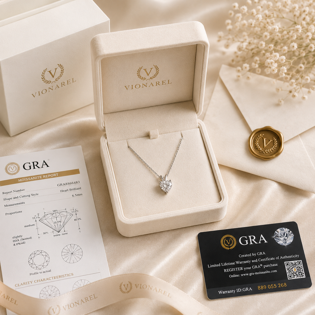 Vionarel Heart Cut Moissanite Necklace in 925 Silver Gold Plated Finish