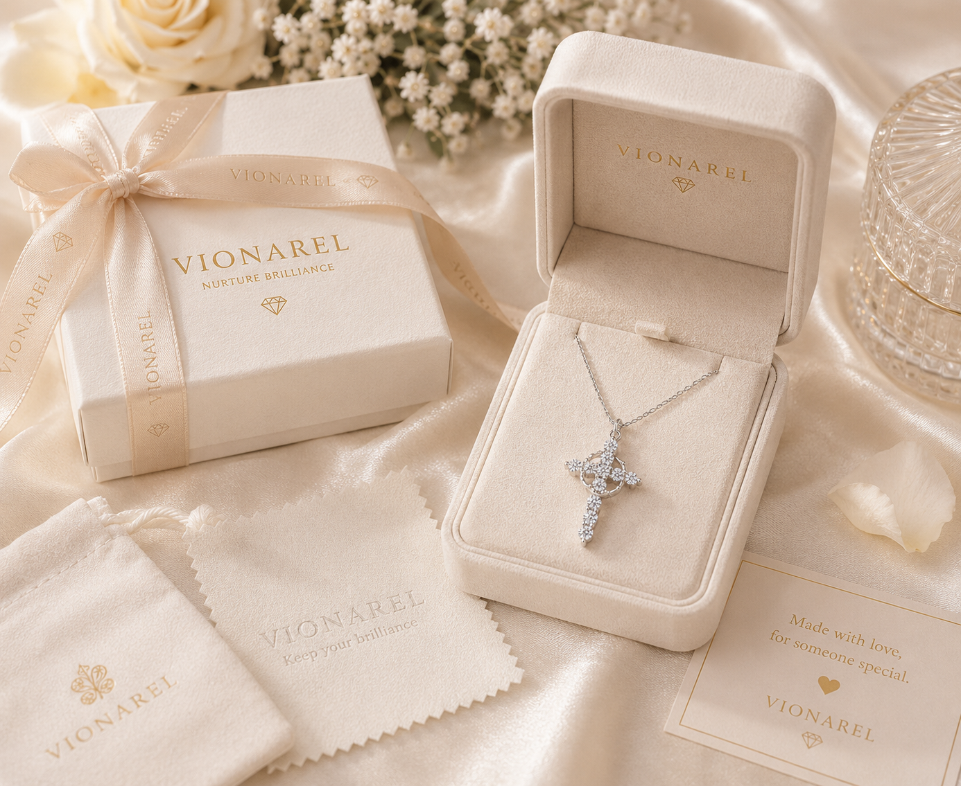 Vionarel Moissanite Cross Necklace in 925 Sterling Silver