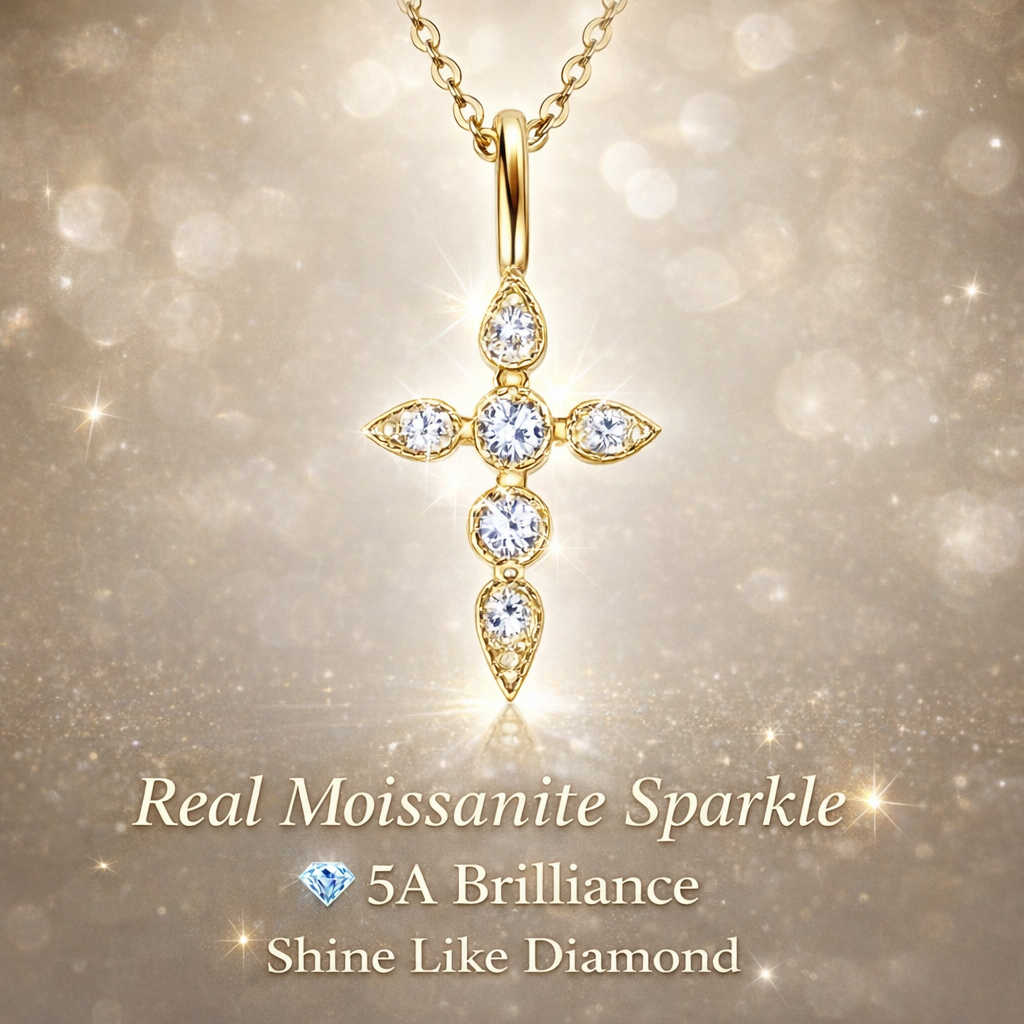 Vionarel Moissanite Cross Necklace – Symbol of Faith & Protection, Elegant Gift for Her
