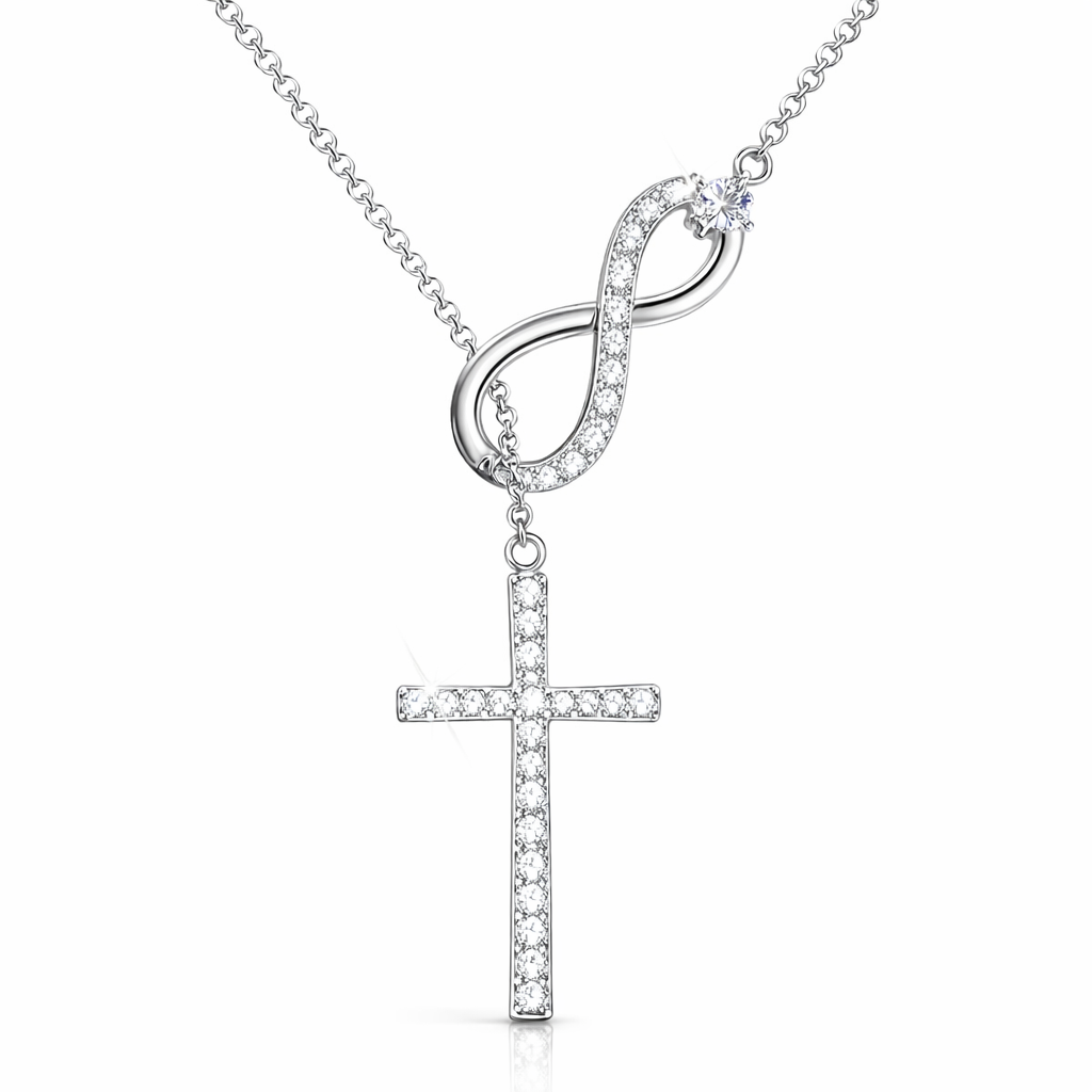 Vionarel Infinity Cross Moissanite Necklace – Symbol of Eternal Faith & Love, Elegant Gift for Her