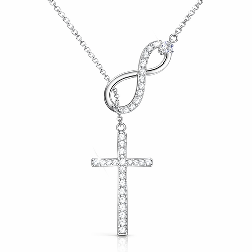 Vionarel Infinity Cross Moissanite Necklace in 925 Silver Gold Plated Finish