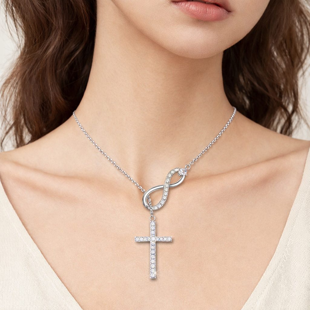 Vionarel Infinity Cross Moissanite Necklace – Symbol of Eternal Faith & Love, Elegant Gift for Her