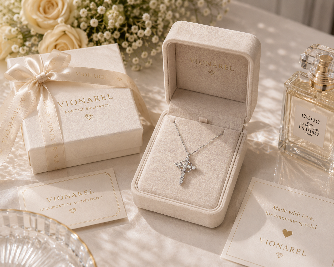 Vionarel Moissanite Cross Necklace in 925 Sterling Silver