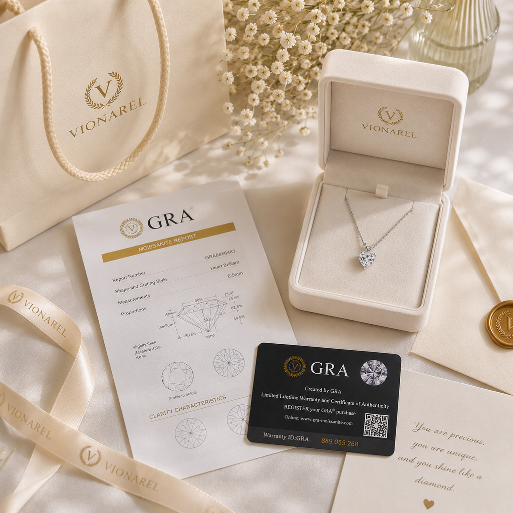 Vionarel Heart Cut Moissanite Necklace in 925 Silver Gold Plated Finish