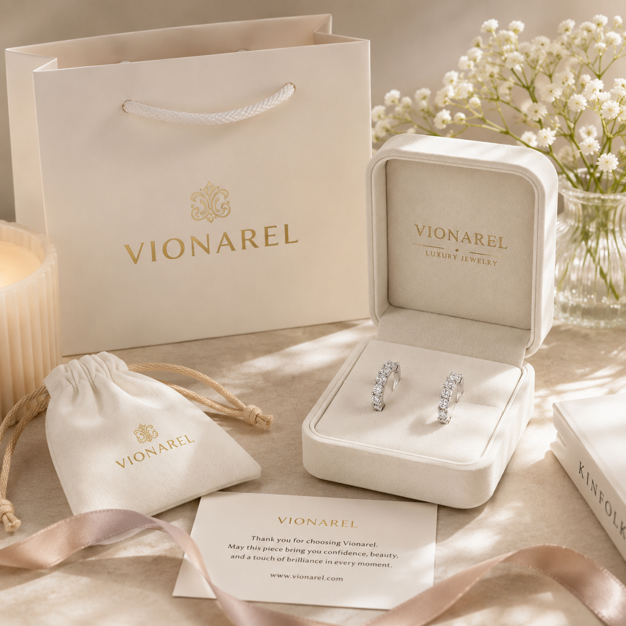 Vionarel Moissanite Hoop Earrings for Women – D Color VVS1 Inside-Out Diamond Hoop Earrings in 925 Sterling Silver