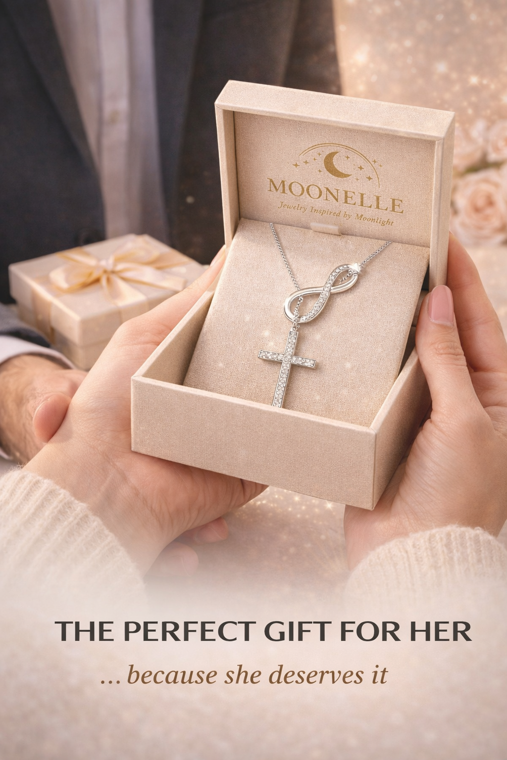 Vionarel Infinity Cross Moissanite Necklace – Symbol of Eternal Faith & Love, Elegant Gift for Her