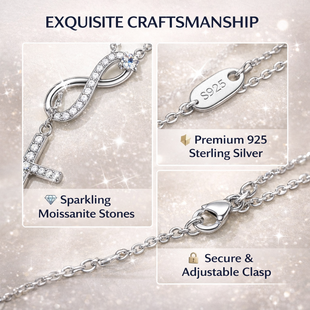 Vionarel Infinity Cross Moissanite Necklace – Symbol of Eternal Faith & Love, Elegant Gift for Her