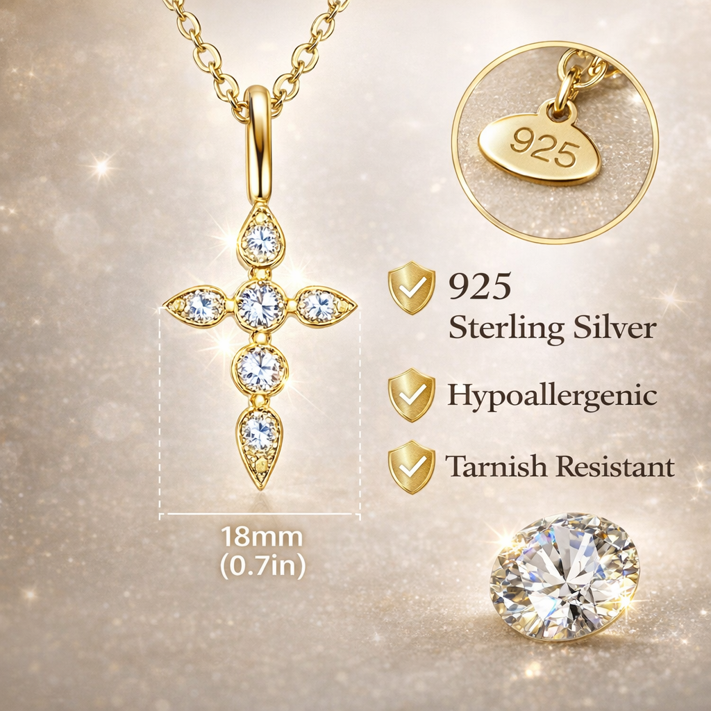Vionarel Moissanite Cross Necklace – Symbol of Faith & Protection, Elegant Gift for Her