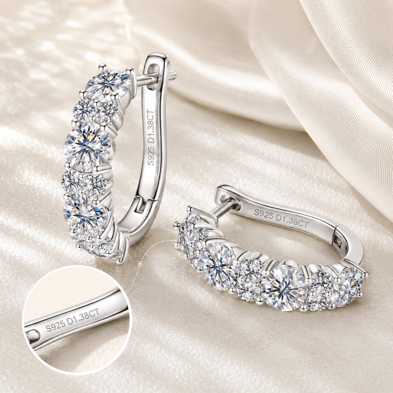 Vionarel Moissanite Hoop Earrings for Women – D Color VVS1 Inside-Out Diamond Hoop Earrings in 925 Sterling Silver