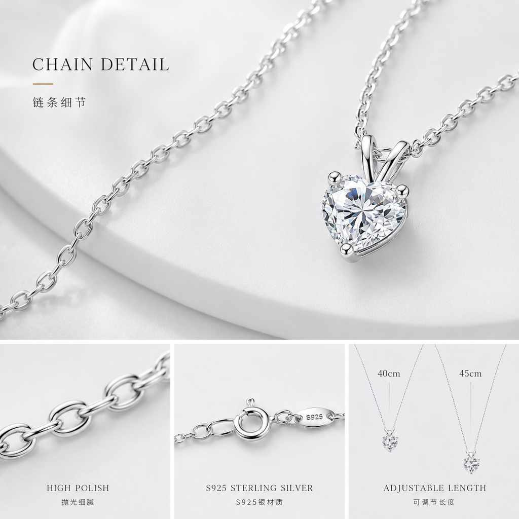 Vionarel Heart Cut Moissanite Necklace in 925 Silver Gold Plated Finish