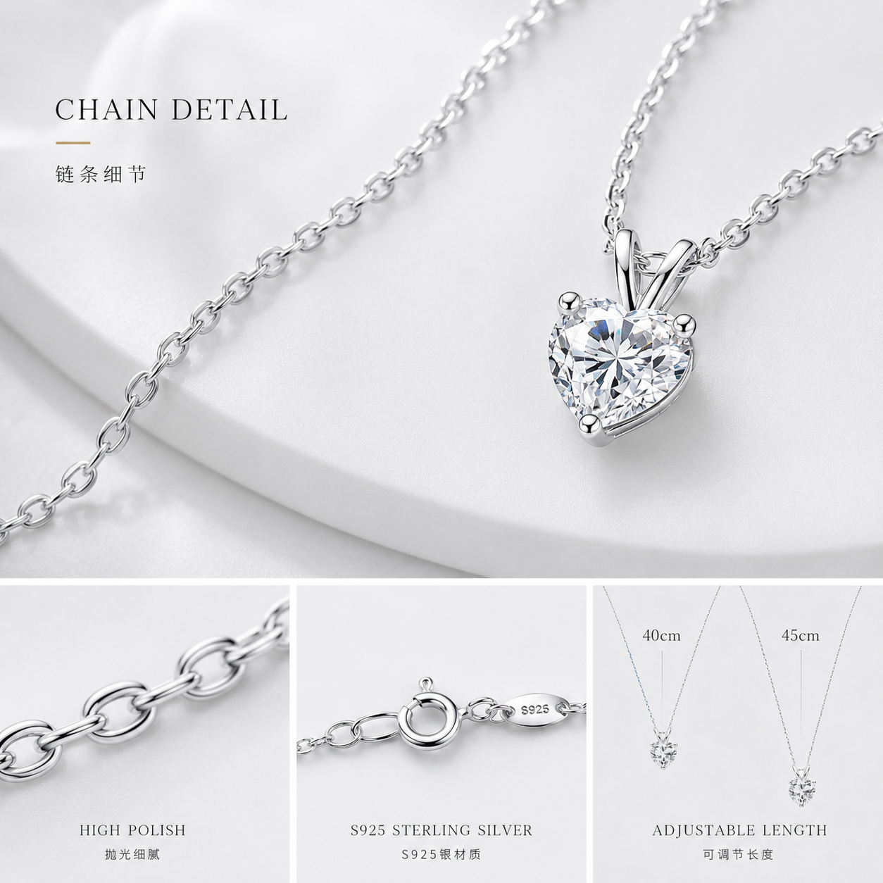 Vionarel Heart Cut Moissanite Necklace in 925 Silver Gold Plated Finish