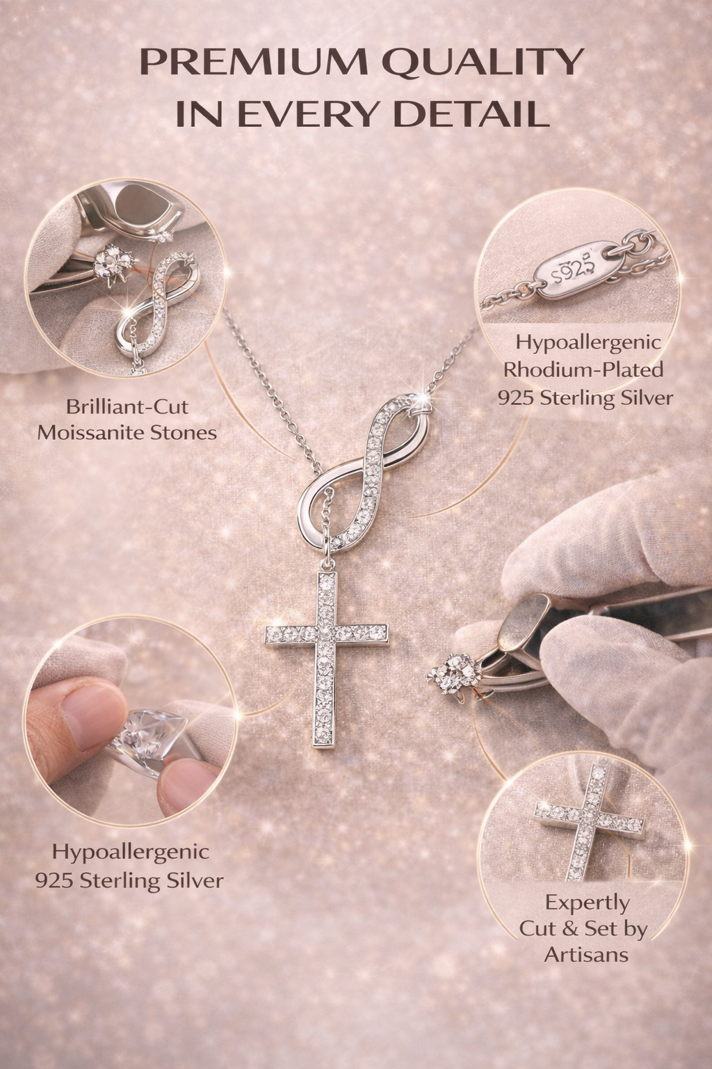 Vionarel Infinity Cross Moissanite Necklace – Symbol of Eternal Faith & Love, Elegant Gift for Her