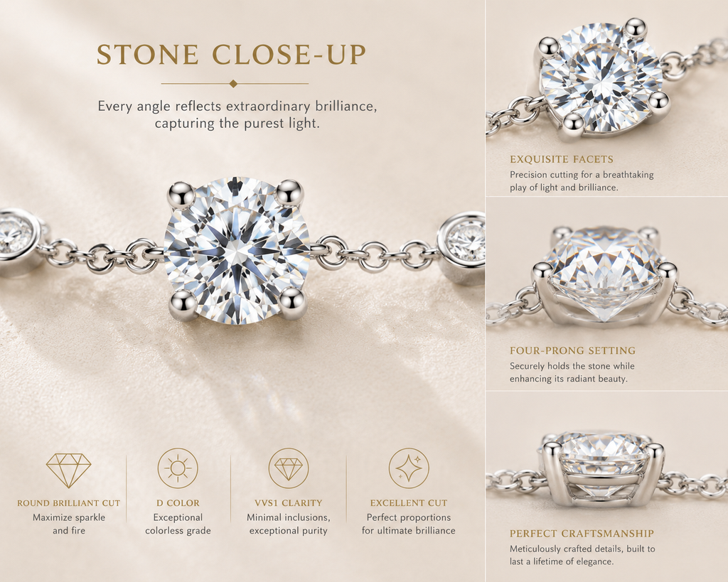 Vionarel 1CT D Color Moissanite Tennis Bracelet in 925 Sterling Silver