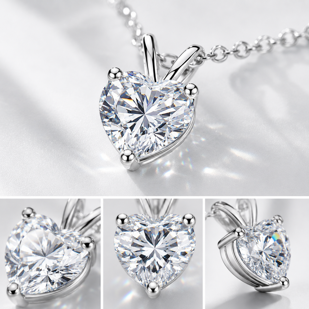 Vionarel Heart Cut Moissanite Necklace in 925 Silver Gold Plated Finish