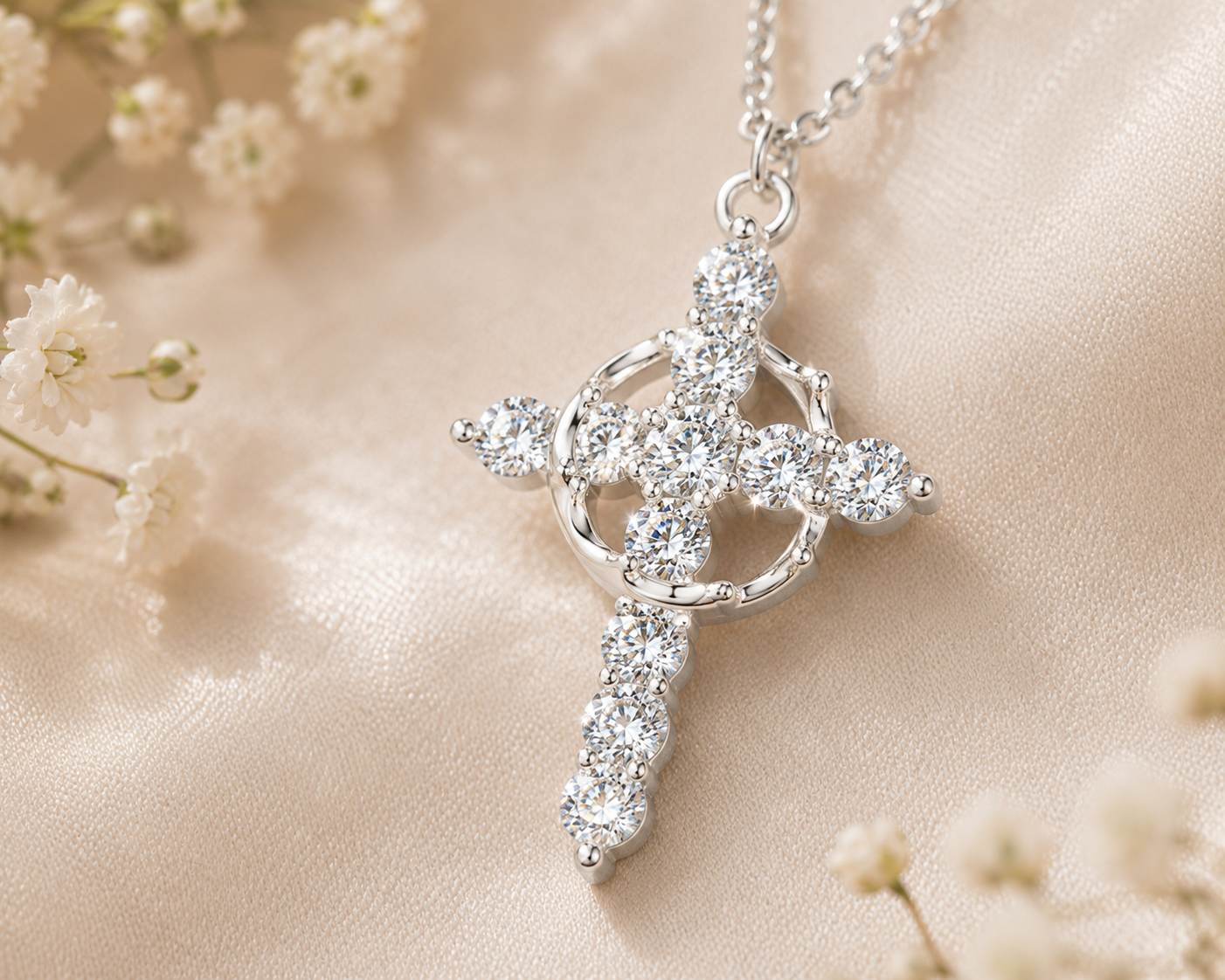 Vionarel Moissanite Cross Necklace in 925 Sterling Silver