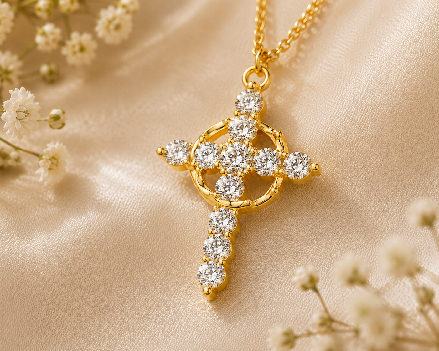 Vionarel Moissanite Cross Necklace in 925 Sterling Silver