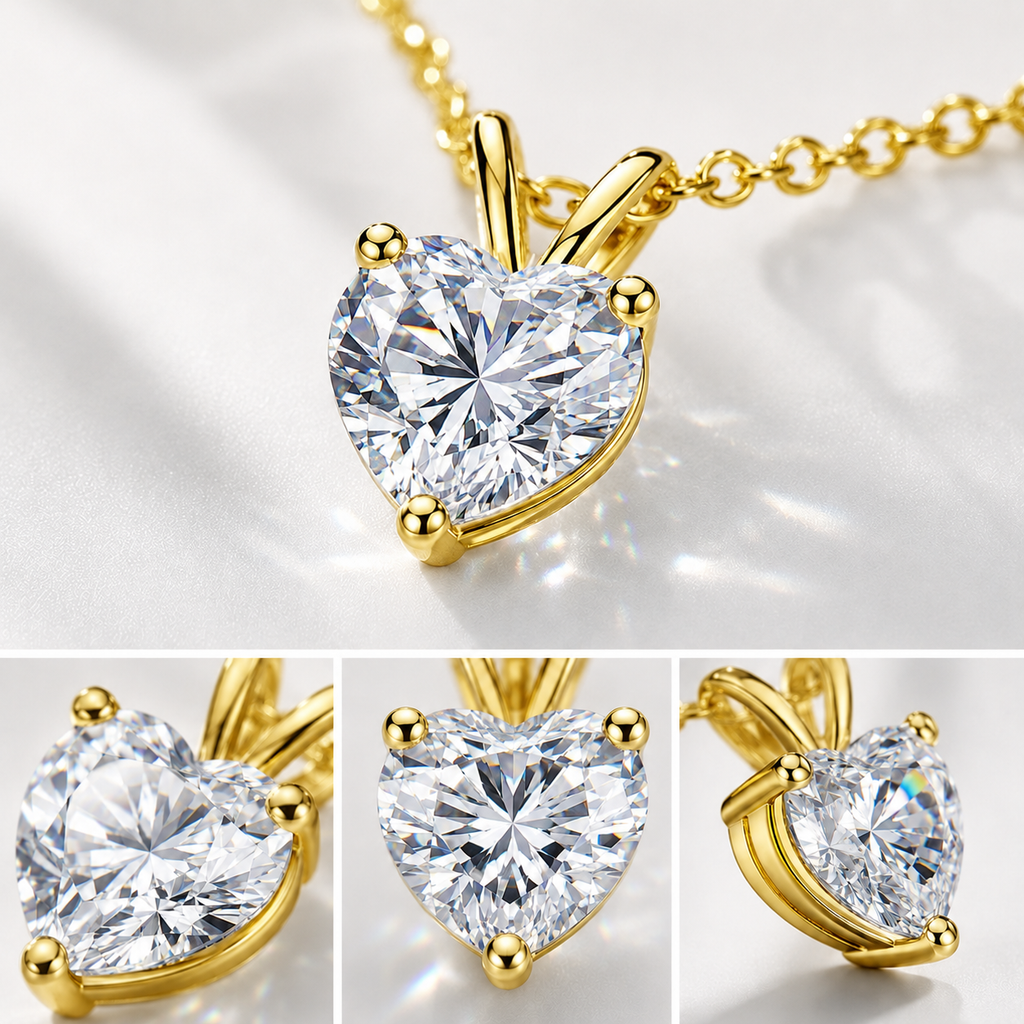 Vionarel Heart Cut Moissanite Necklace in 925 Silver Gold Plated Finish