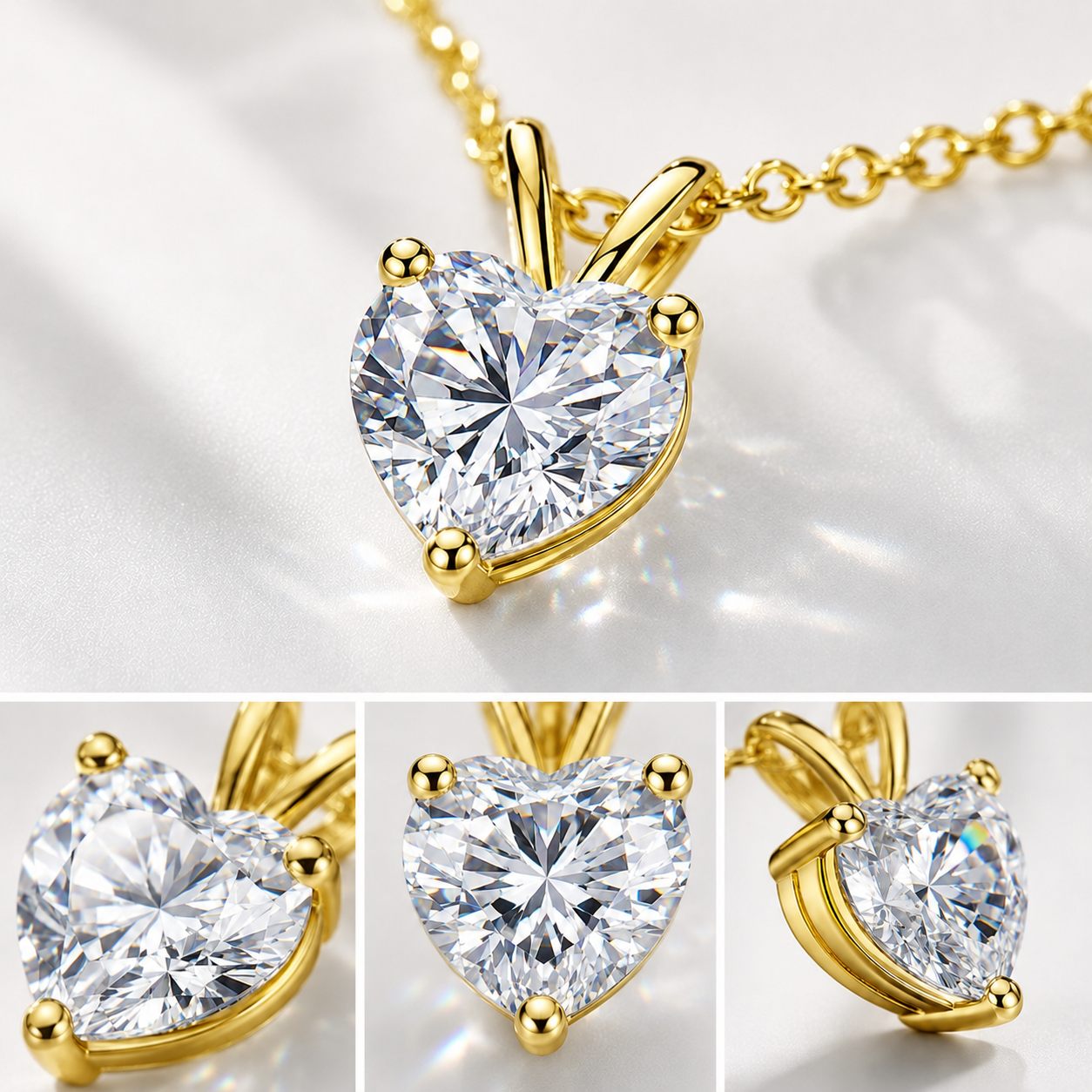 Vionarel Heart Cut Moissanite Necklace in 925 Silver Gold Plated Finish